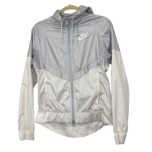 Nike Windbreaker Jacket Blue White Full Zip Hooded Jacket Size Women's XS - Picture 1 of 4